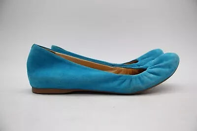 J Crew Women's Cece Ballet Flat Size 7.5 Blue Suede Slip On Shoe • $27.96