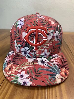 Minnesota Twins TC Hawaiian Floral Hat New Era 9Fifty Snapback Cap Red Flamingo • $24.86