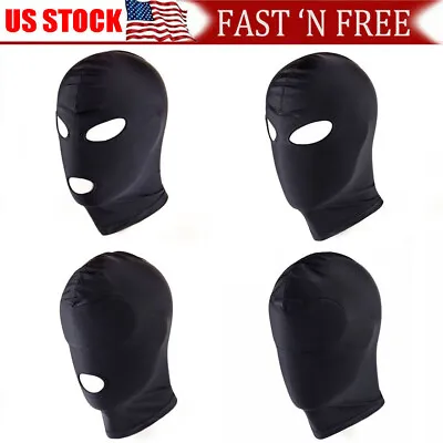 Black Spandex Full Hood Face Head Cover Role Play Unisex Mask Slave Costume USA • $7.99