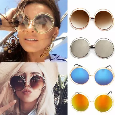 Oversized Round Sunglasses Fashion Women Large Size Big Retro Shades Tea Color • £4.95