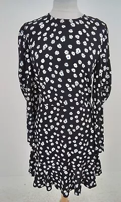 £10.99 • Buy Women's M&S Long Sleeves Midi Dress Black White Floral NWOT F2