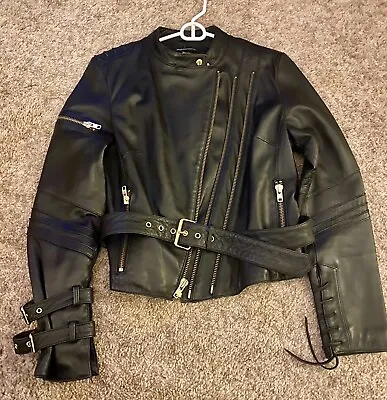 RARE Moda International Leather Jacket Size Small Black; Form Fitting • $110