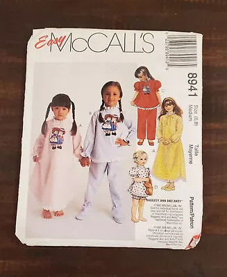 McCalls 8941 Nightgown Pajamas Girls Raggedy Ann & Andy Sewing Pattern Size 6-8 • $4.72