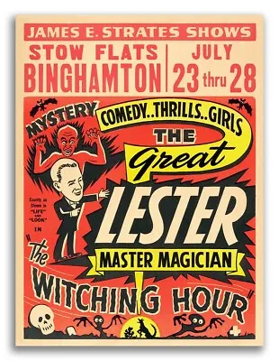 The Witching Hour Lester The Great 1950s Vintage Style Magician Poster - 20x28 • $16.95