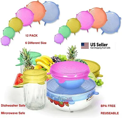 $12.99 • Buy 12 Pcs Silicone Stretch Reusable Bowl Food Storage Wraps Cover Seal Fresh Lids