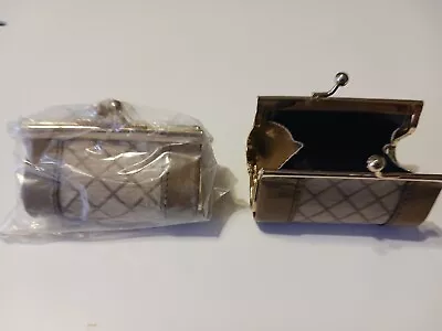 2 Vintage Leather Brown Double Kiss Lock Coin Purse Made In Italy  • $5