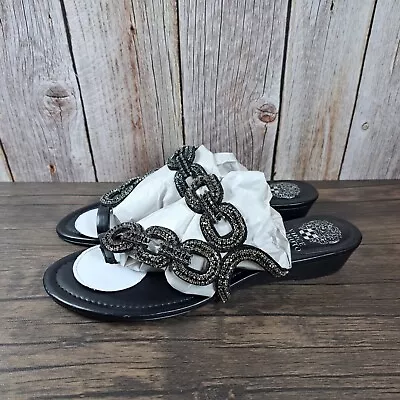 Vince Camuto INKAA Silver Metallic Rhinestone Sandals Women's Sz 9.5 M Black • $20