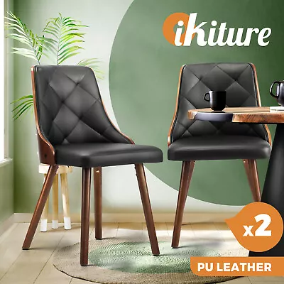 $219.90 • Buy Oikiture Dining Chairs Wooden Chair Kitchen Cafe Faux PU Leather Padded Seat X2