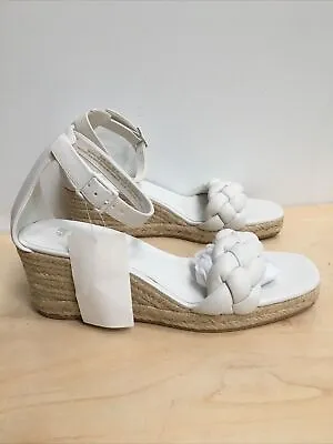 Womens Lady’s H&M White Wedge Heel Espadrille Sandals Shoes UK 6 EUR 39 ~ NEW • £9.45