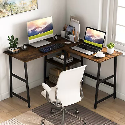 L-shaped Desk 48  Home Office Corner Workstation With Power Outlets & USB Ports • $89.99