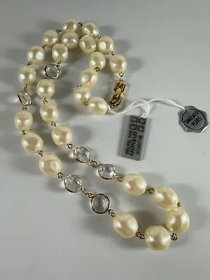 GIVENCHY Vintage Swarovski Crystal Faux Baroque Pearls Necklace 24” W/ Pouch • $59.98