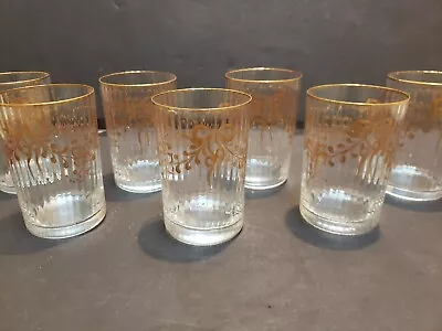 Set (7) Glass Tumblers Murano Italy Gold Bows Nason Moretti  Italiana Firenze  • $199.95