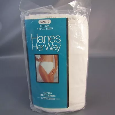 Vintage Hanes Her Way Cotton 3 Hi-Cut Briefs Women's Size 10 NEW Old Stock 1990 • $29.99