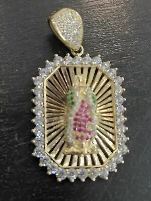 Real 10K Yellow Gold 3 Tone Diamond Cut Lady Guadalupe Virgin Mary Pendant Charm • $459.99