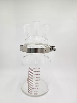 $309.99 • Buy 2 Liter Or 2000mL 24/​40 3 Neck Glass Cylinder Reactor Reaction FlatBottom Flask