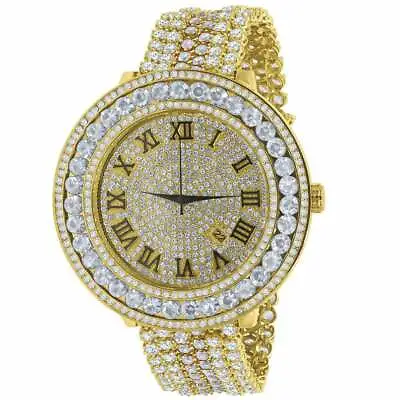 Men's Custom Big Face XXL 2 Tone White Remove Able Bezel Wrist Watch Yellow Tone • £192.75