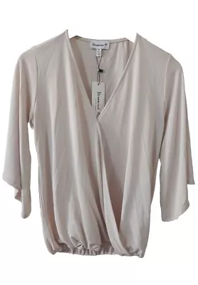 Veronica M. Top Womens M Beige Pullover V-Neck Bell Sleeve Stretch Elastic Waist • $19.99