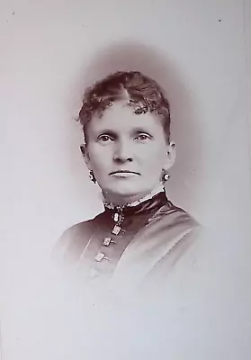 Cabinet Card Vassalboro ME Hartwell Studio Woman W Cameo Brooch & Earrings A4261 • $3.61