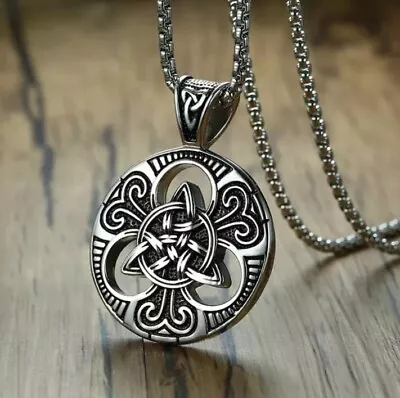 Men Viking Magic Celtic Trinity Knot Triquetra Pendant Stainless Steels Necklace • £6.89