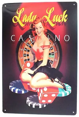 Lady Luck Casino Vintage Retro Metal Wall Door Sign Plaque 30 X 20 Cm • £5.89