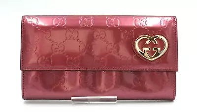 Authentic GUCCI Guccissima Lovely Heart Continental Wallet Purse Patent Leather • $227