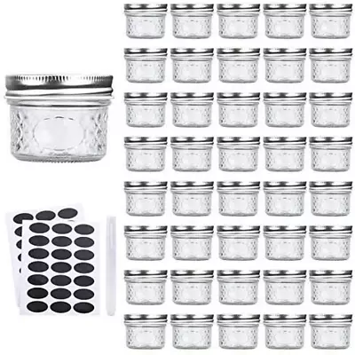 Mini Mason Glass Canning Jars4 OZ Jelly Jars With Regular Lids Silver Ideal New • $36.52