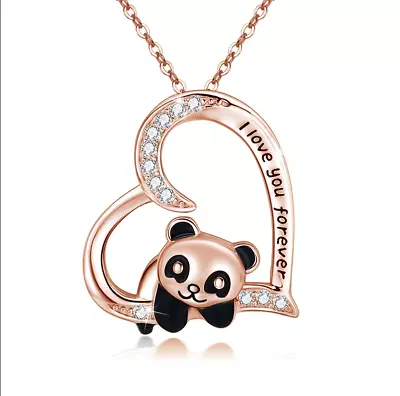 I Love You Necklace Panda - Trendy Heart Necklace  Rose Gold • $10.99