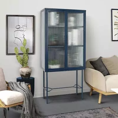 Easy Assembly Cabinet With Tampered Glass Doors With Adjustable Shelves Furnitur • $179.79
