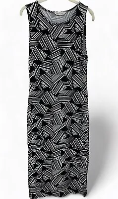 Miss Selfridge Sz 8 Sleeveless Dress Black & White Bodycon Midi Geometric Print • $11.19