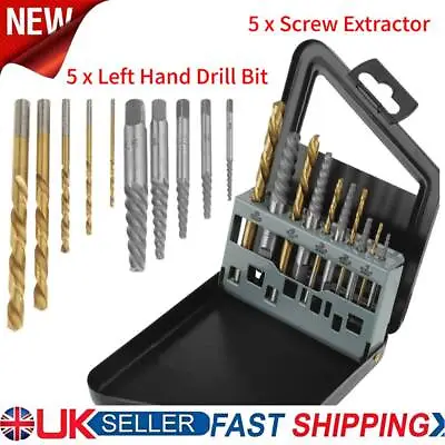 10pcs LEFT Hand Drill Bit Set Steel Handed Stud Remover Screw Extractor Reverse • £7.42