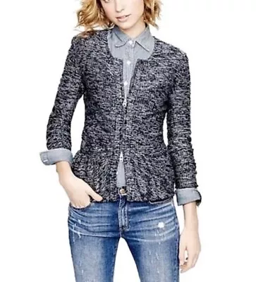 NWT J. Crew Boucle Preppy Tweed Peplum Black Grey Blazer Jacket Size Small • $40