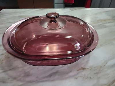 Corning Ware Visions Cranberry V-34-b Ribbed Roaster Cassarole Pan 4qt Oval • $30