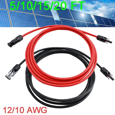 1 Pair Solar Panel Extension Cable Wire Black & Red 12/10 AWG Connector PV UK • £6.49