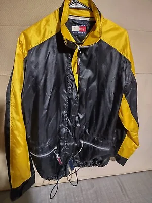 Tommy Hilfiger Sailing Jacket Mens L Yellow Black Embroidered Retro Nautical Zip • $25.17