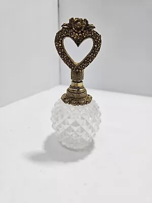 Vintage Matson Ormolu Perfume Bottle  Goldtone Heart Topper Signed BK342G • $40