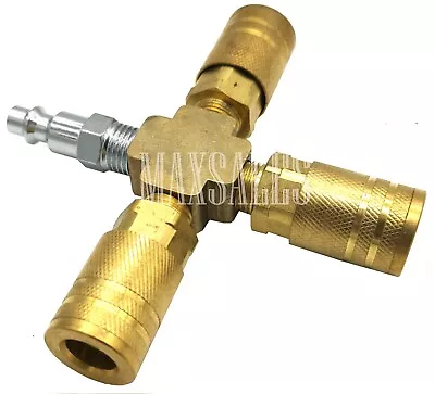 3 Way Air Hose Manifold Quick Coupler Connector Brass Fitting Adapter Splitter • $15.99