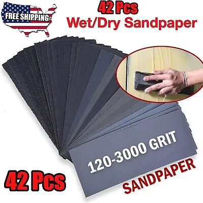 42pcs Wet Dry Sandpaper 400 600 800 1000 1500 2000 2500 3000 Grit Assorted Wood • $7.99