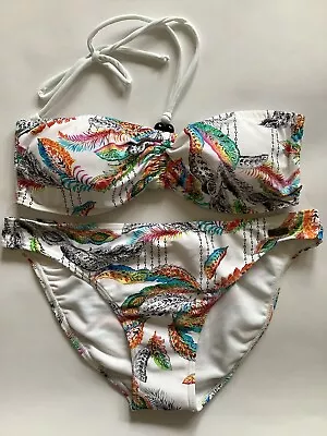 Naturana Non Wired Bandeau Bikini Set Size 10/32B Feather Print • £10