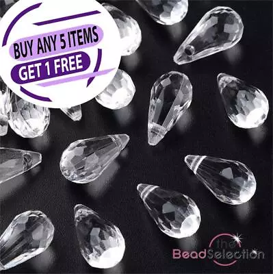 50 Clear Acrylic Faceted Drop Pendants 18mm Top Drilled Jewellery Making ACR229 • £3.19