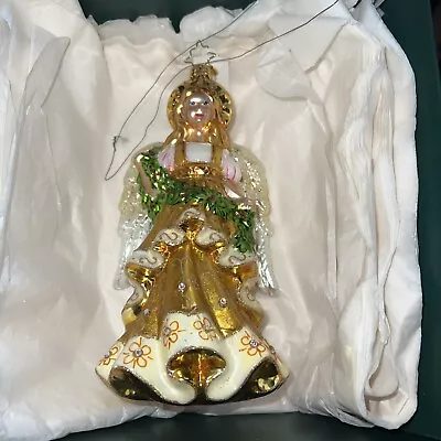 Vintage Blown Glass Gold Angel Christmas Ornament Made In Poland Large 8” • $54.99