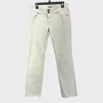 CAbi 879 White Lou Lou Straight Jeans Womens 8 Mid Rise 5 Pockets Double Button • $29.99