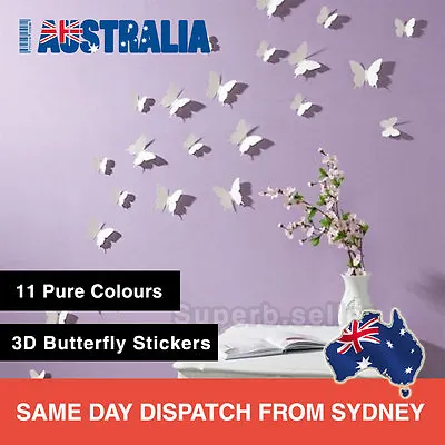 $6.95 • Buy 12Pcs 3D Butterfly Wall Decals Removable Sticker Kids Art Nursery Decor Floral