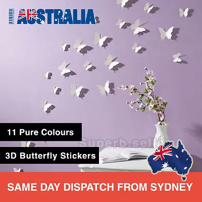 12Pcs 3D Butterfly Wall Decals Removable Sticker Kids Art Nursery Decor Floral • $6.95