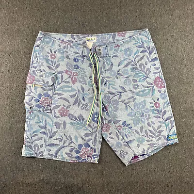 VTG Surf Line Hawaii Board Shorts Mens 38 Blue Floral 10” Inseam • $10