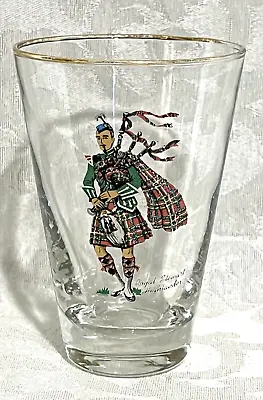 Vintage 12 Oz PUB BEER GLASS  ROYAL STEWART Highlander +Bagpipes Scottish Tartan • $10.20