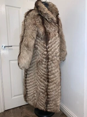 £250 • Buy Farmed Fox Raccoon Coyote Real Fur Vulpes Jacket Maxi Coat M UK12-14 EU38US8