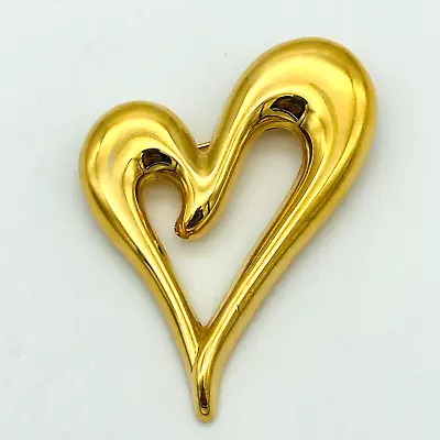 Vintage Monet Signed Open HEART Shaped Gold Tone Metal Brooch Pin Love Valentine • $11.66