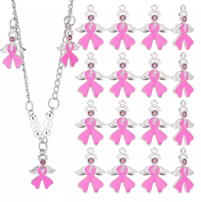 10pcs Breast Cancer Awareness Charms Pink Ribbon Angel Wing Pendants 23.5mm • £5.99