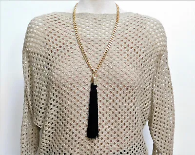Signed Marc Jacobs DECADENCE Gold Tone Cuban Chain Link Black Tassel Necklace • $17