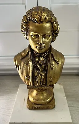 Gold Mozart Bust Statue 10 1/2  Tall Mold Piano Artist With Marble Base • $9.99